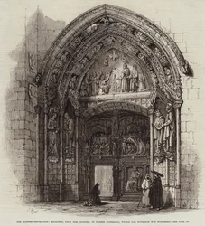 Die spanische Revolution, Eingang vom Kreuzgang zur Kathedrale von Burgos, wo der Gouverneur ermordet wurde